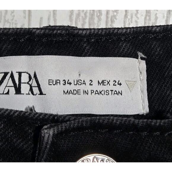 Zara Womens Black Relaxed Fit Button Fly Straight Leg Jeans US Size 2 W24 L26 - Picture 7 of 10